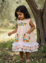Keebee Organic Cotton Hand Embroidered Peony Dress - Peach