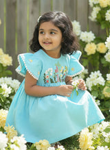 Embroidered Turquoise Blue Dress - Flower Garden