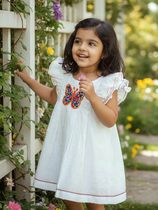Embroidered White Iris Dress - Butterfly