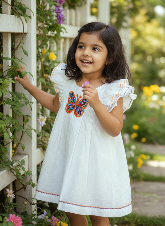 Embroidered White Iris Dress - Butterfly