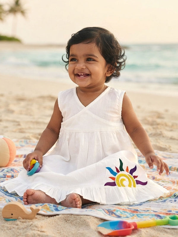 White Embroidered Wrap Dress - Colorful Sun