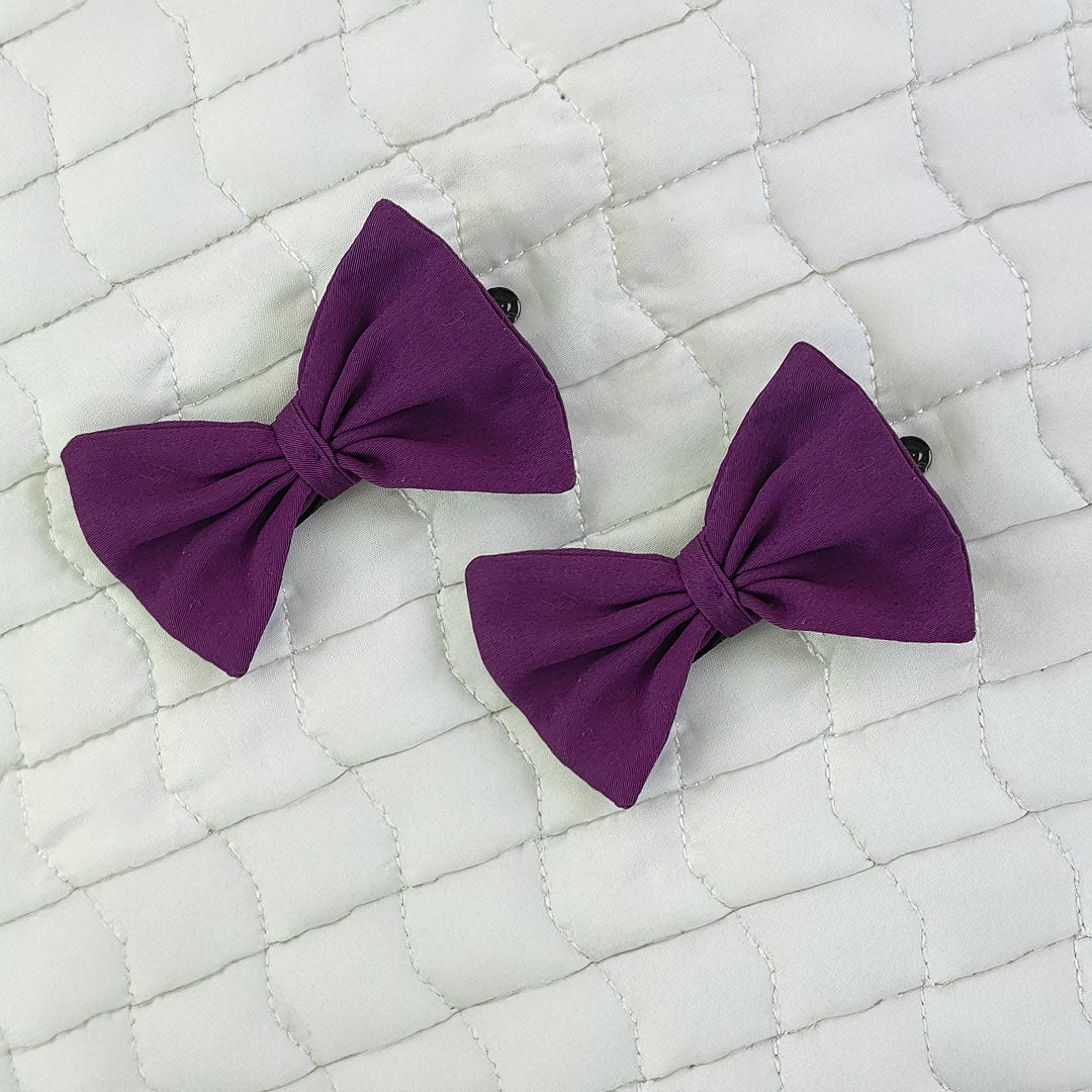 Keebee Organic Cotton Girls Classic Bow Hair Clips - Purple