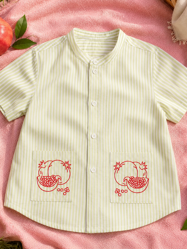 Boys Embroidered Lime Green and White Shirt with Pockets - Pomegranates