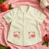 Boys Embroidered Lime Green and White Shirt with Pockets - Pomegranates