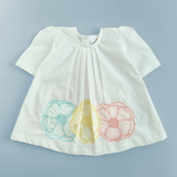 Textured Puff Sleeve Embroidered Dress - Flowers