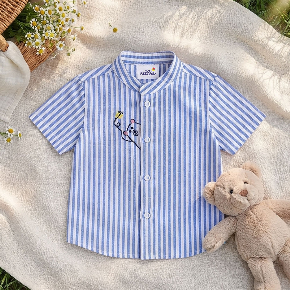 Boys Embroidered Blue and White Shirt - Peek-A-Bear