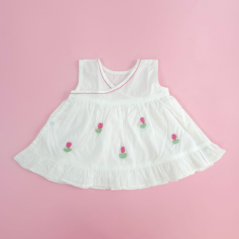 Embroidered Newborn White Wrap Dress - Tulip