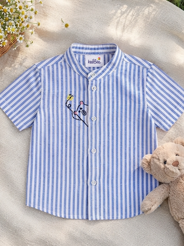 Boys Embroidered Blue and White Shirt - Peek-A-Bear