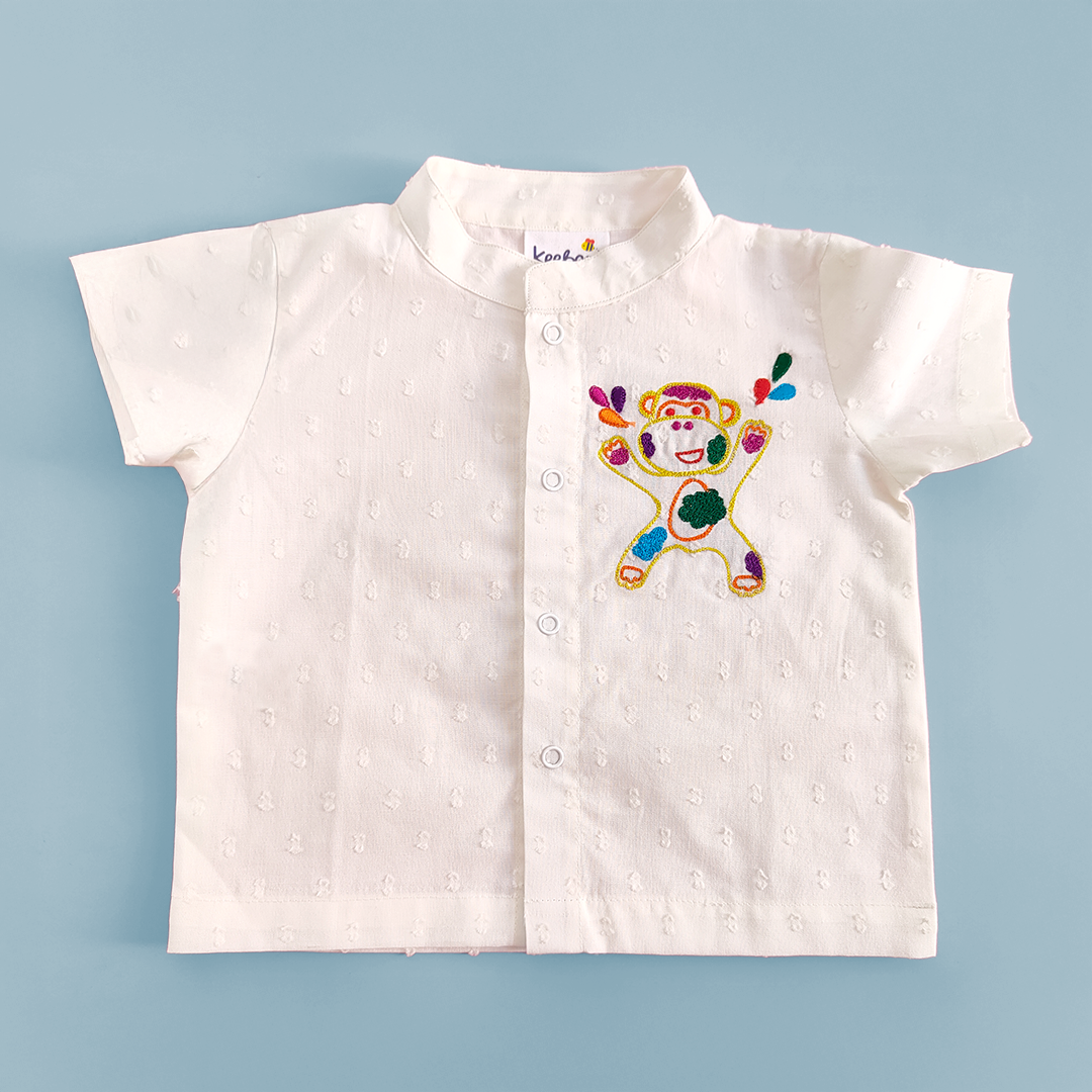 Keebee Organic Cotton Embroidered Shirts - Colorful Monkey