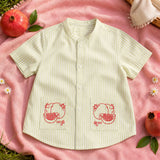Boys Embroidered Lime Green and White Shirt with Pockets - Pomegranates