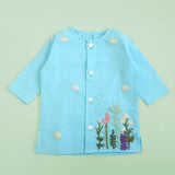 Newborn Baby Boy Embroidered Turquoise Blue Kurta & Dhoti Pant Set – Flower Garden
