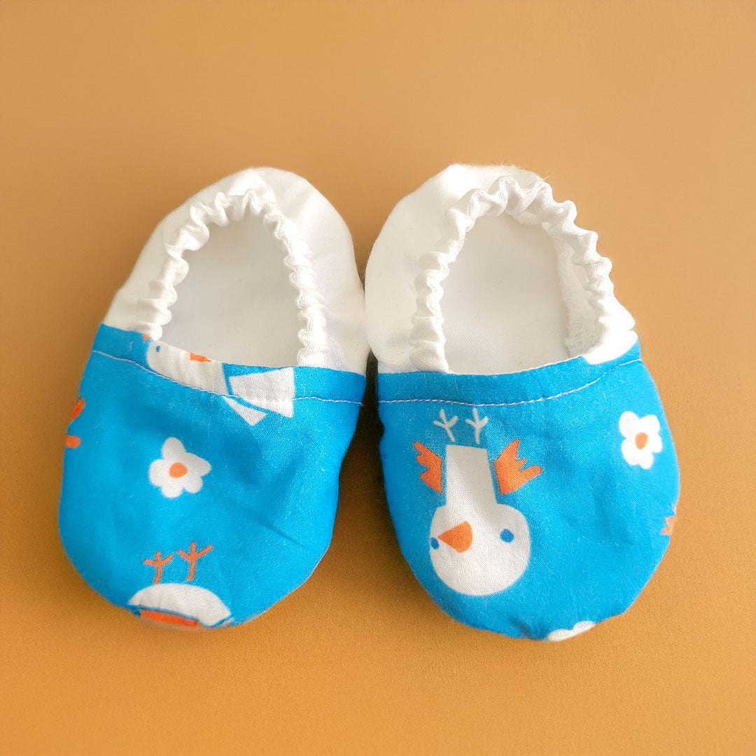 Keebee Organic Cotton Printed Baby Shoes - Blue Birdie