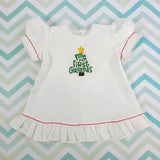 Embroidered White Puff Sleeve Dress - 'My First Christmas'