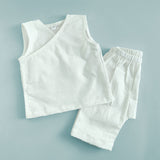 Kimono Wrap Style Solid Textured Baby Jabla Set - White
