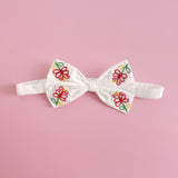 Girls Embroidered White Classic Bow Headband - Sunny Garden