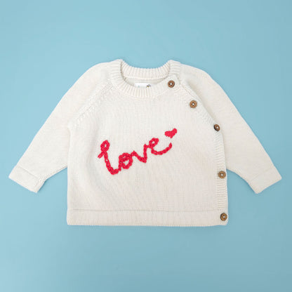 Hand Embroidered White Sweater - Love