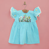 Embroidered Turquoise Blue Dress - Flower Garden