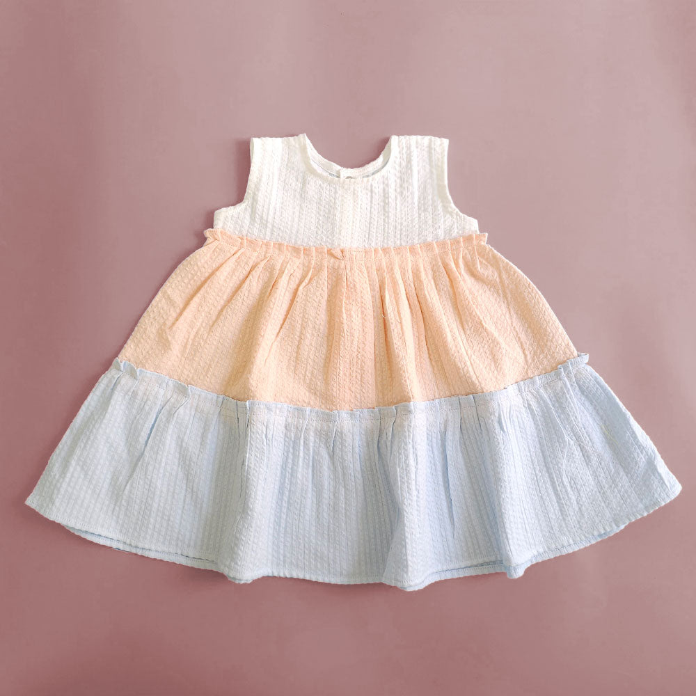 Keebee Organic Cotton Solid Textured Multicolor Baby Girl Tiered Dress
