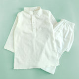 Boys Textured Kurta paired with Pajama Pants - White