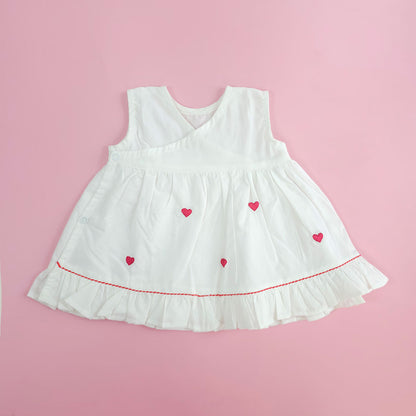 Embroidered Newborn White Wrap Dress - Hearts