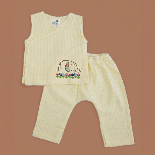 Keebee Organic Cotton Embroidered Yellow Baby Jabla and Diaper Shorts Set - Lil Elephant