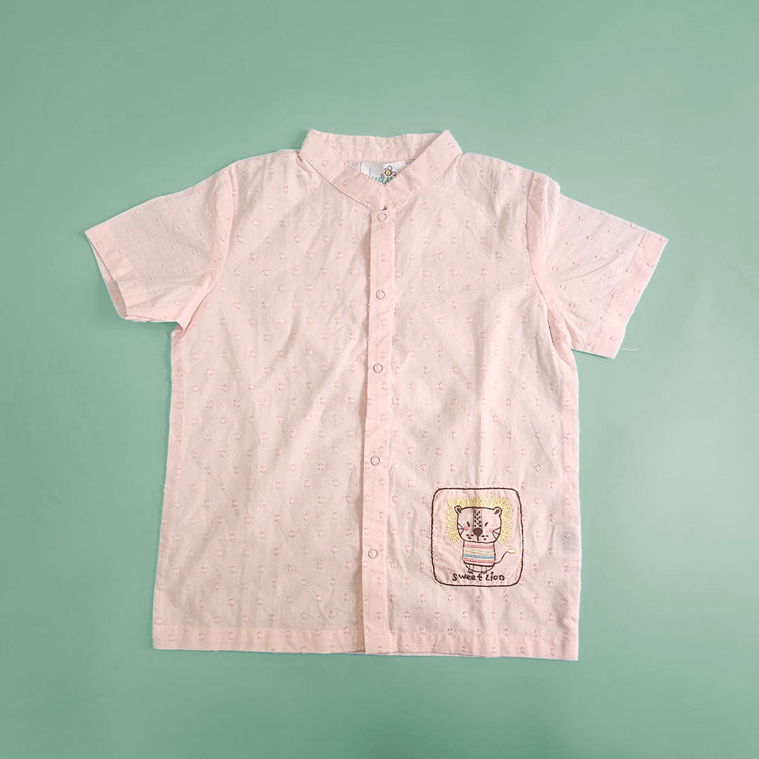 Keebee Organic Cotton Peach Embroidered Shirt - Lion