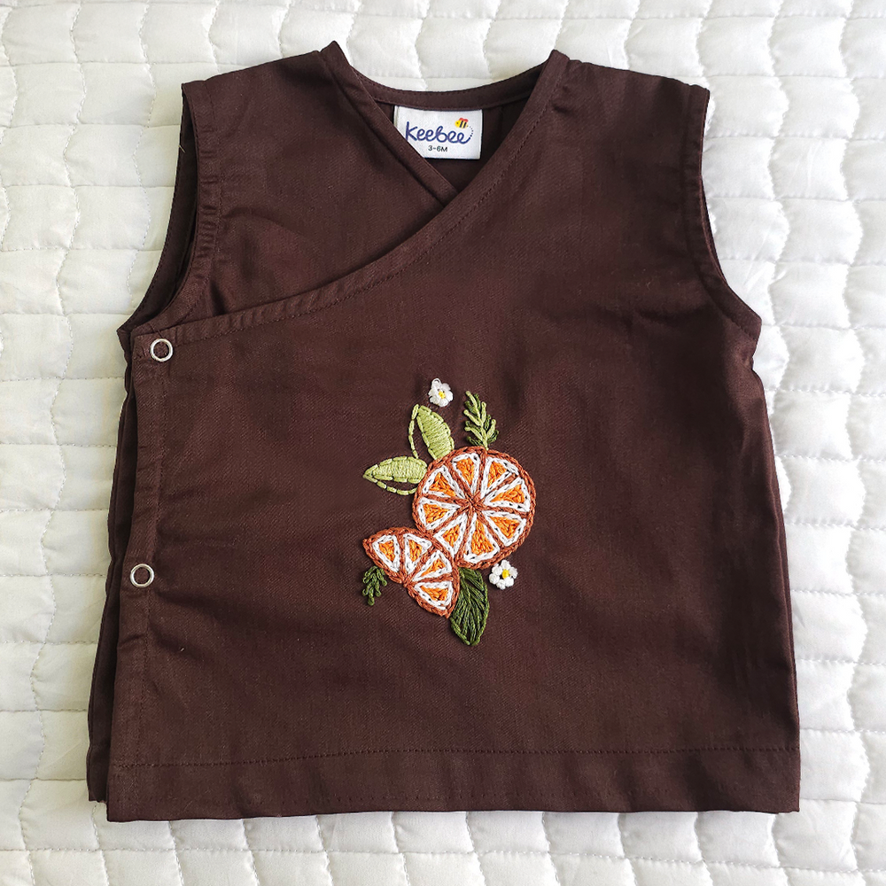 Unisex Baby Embroidered Choco Brown Jabla - Orange Bloom