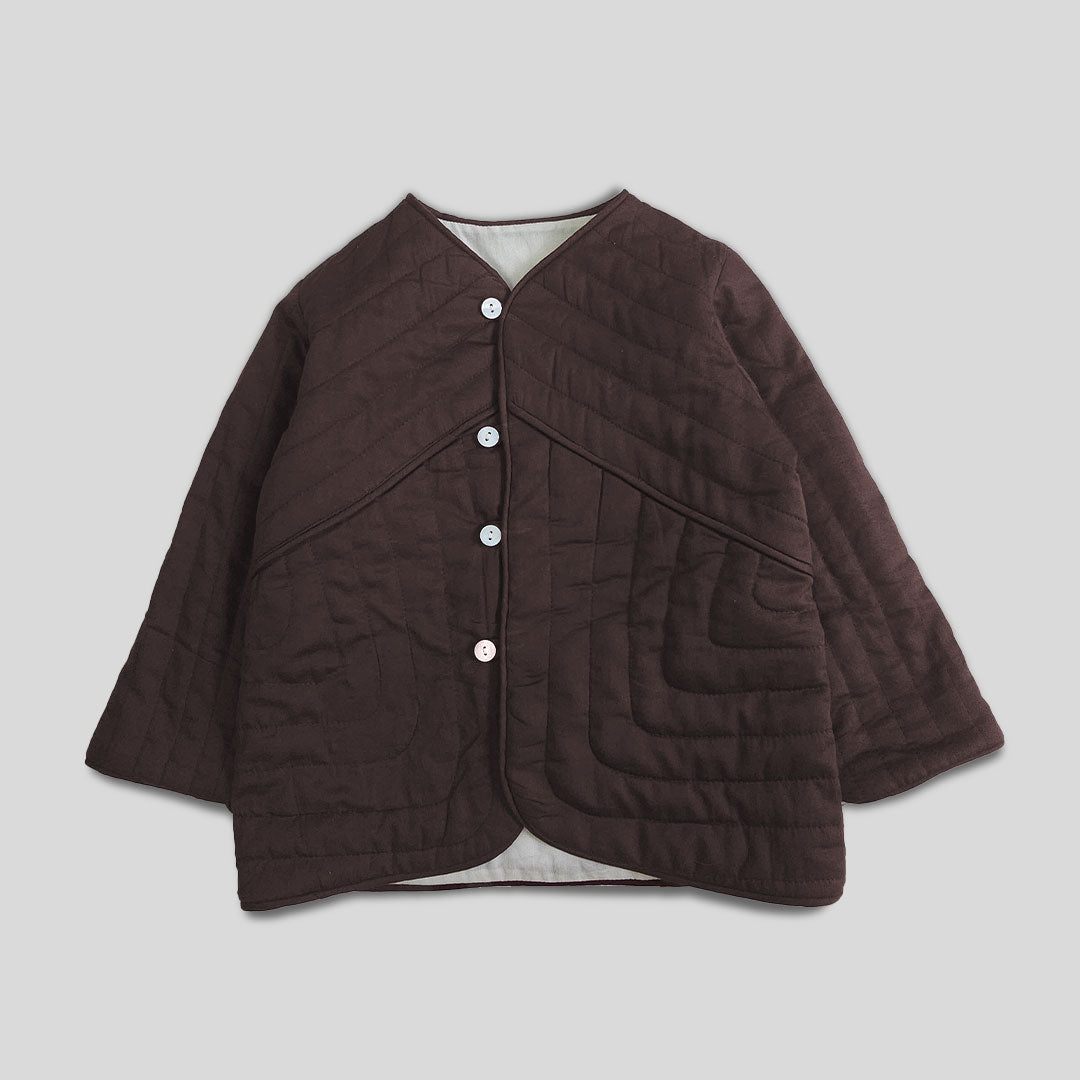 Keebee Organic Cotton Patchwork Choco Brown Button Up Quilted Jacket