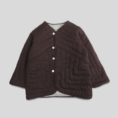 Patchwork Choco Brown Button Up Quilted Jacket