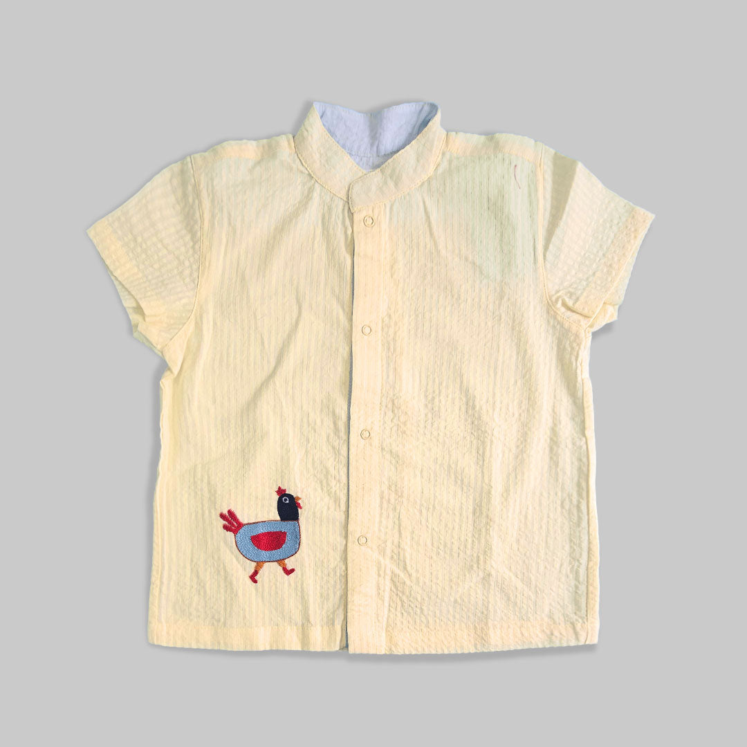 Keebee Organic Cotton Light Yellow Embroidered Shirt - Rooster