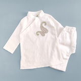 Boys Embroidered White Kurta paired with Pajama Pants - Paisley