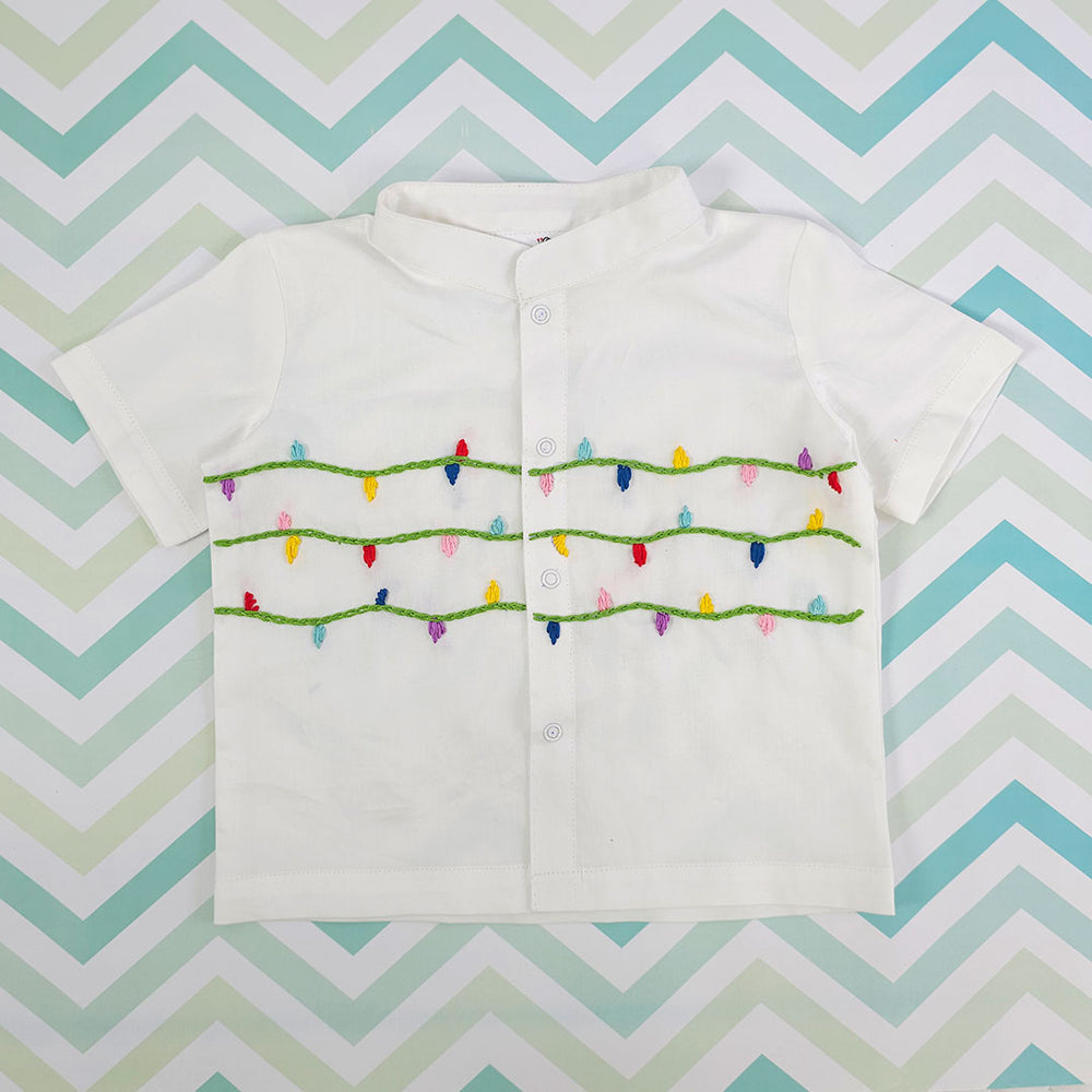 Embroidered Half Sleeve Shirt - Twinkling Lights