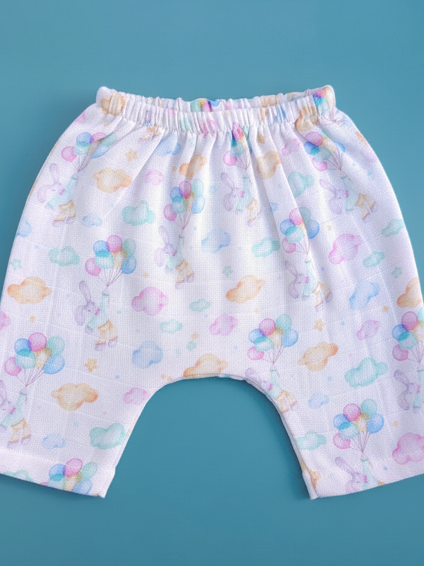 Unisex Baby Printed Diaper Shorts - Bunny with Balloons