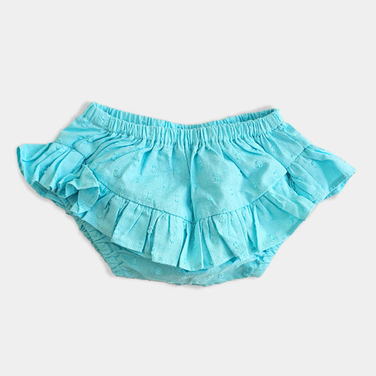 Keebee Organic Cotton Ruffled Baby Girl Bloomer with Textures - Turquoise Blue
