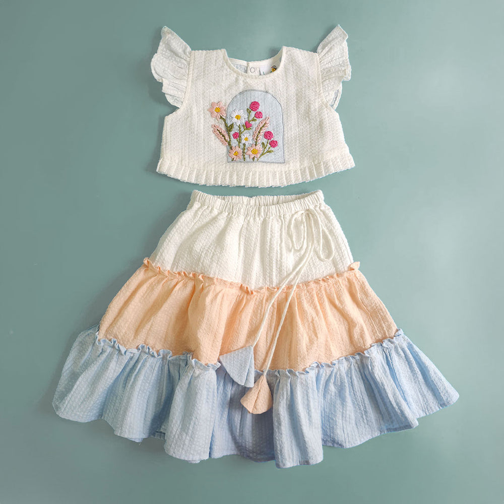 Embroidered Multicolor Girls Lehenga Set - Bloom in Window