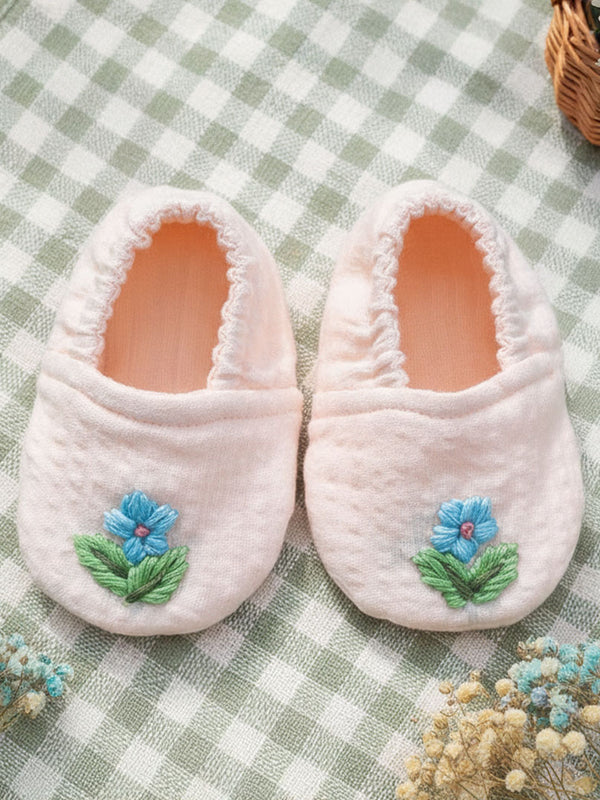 Sweet Peach Embroidered Baby Shoes - Peony