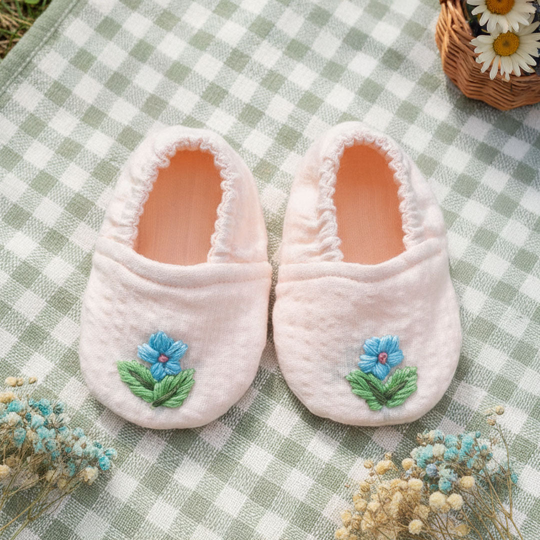 Keebee Organic Cotton Sweet Peach Embroidered Baby Shoes - Peony