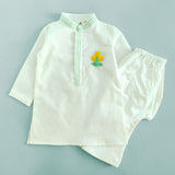 Boys Embroidered White Kurta paired with Pajama Pants - Marigold