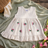Baby Girl Embroidered Beige and White Wrap Dress and Accessories Set - Pink Bloom