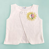 Boys Sun Embroidered Jacket Kurta and White Pajama Pants Set - Yellow