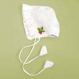 Embroidered White Ruffled Baby Bonnet - Merry Holly