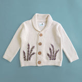 Hand Embroidered White Cardigan - Winter Lavender