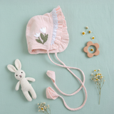 Sweet Peach Embroidered Baby Bonnet - White Lilly