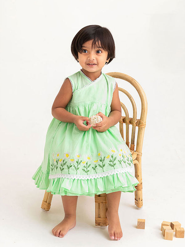 Keebee Organic Cotton Embroidered Mint Green Wrap Dress - Daisy Field
