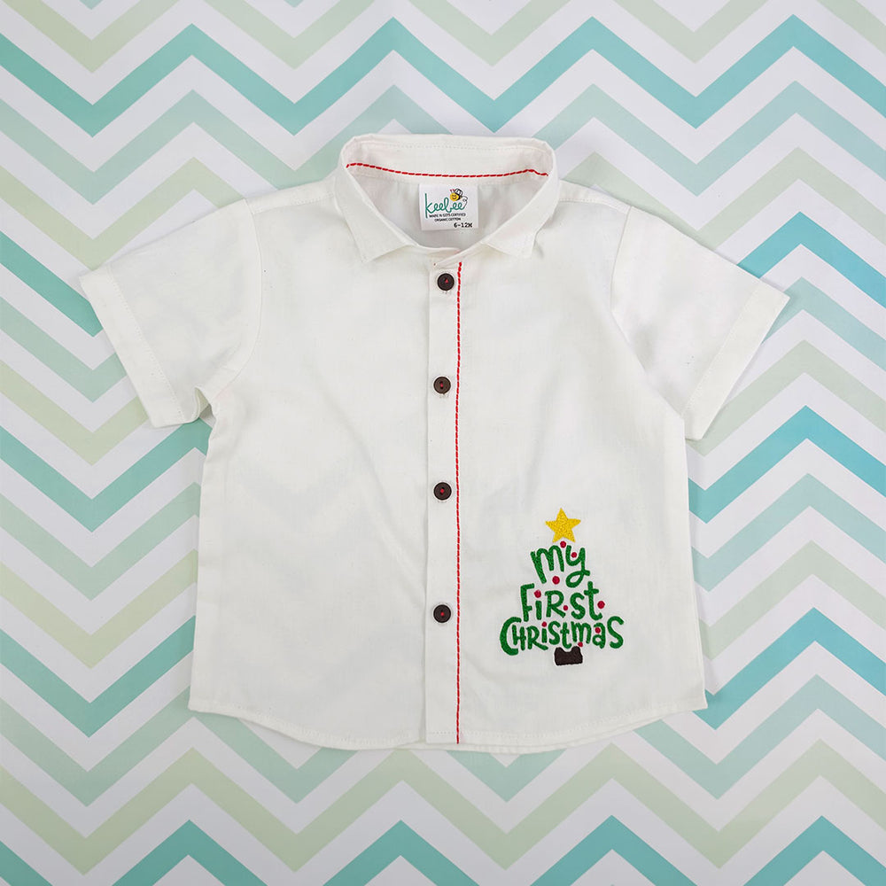 Embroidered Half Sleeve Shirt - 'My First Christmas'