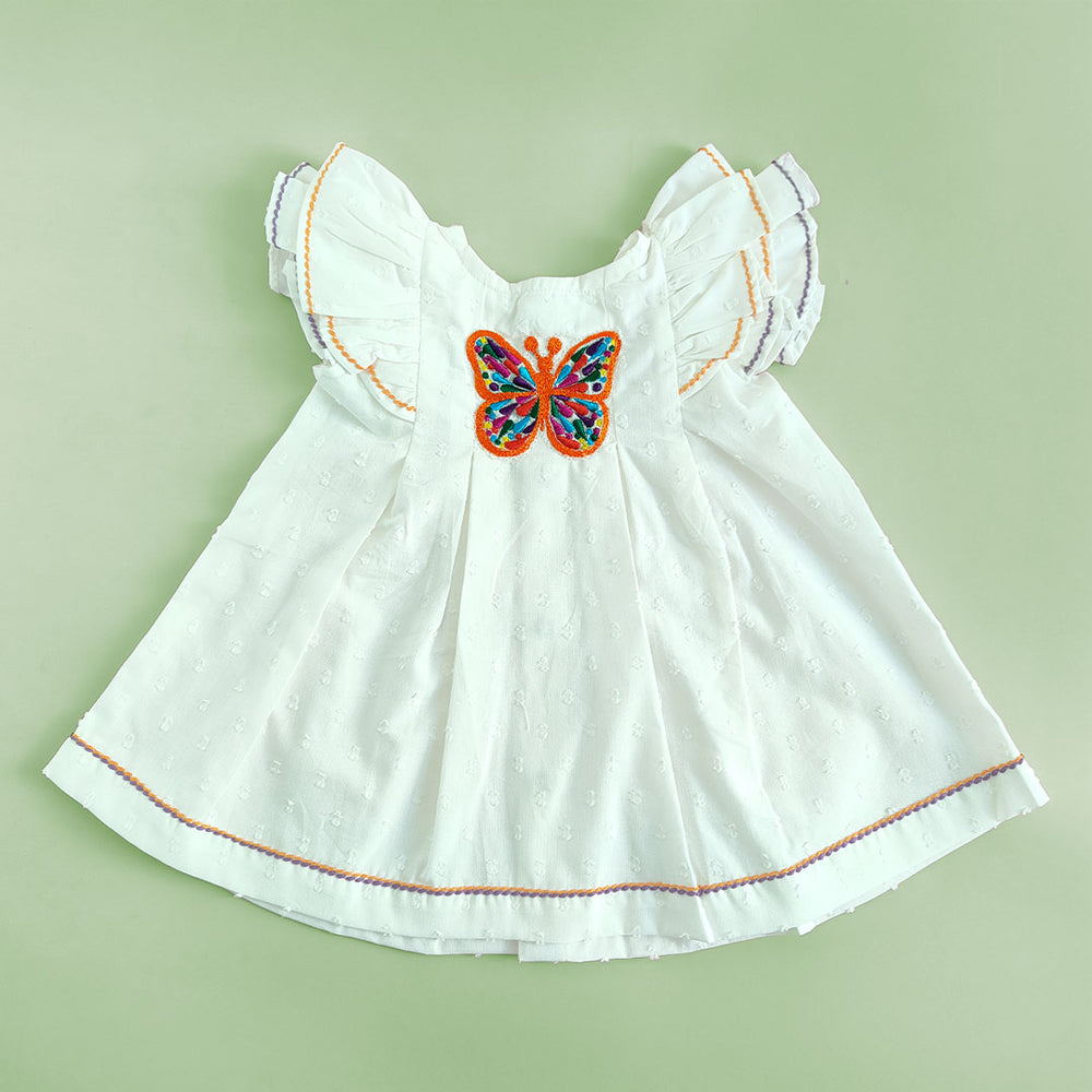 Embroidered White Iris Dress - Butterfly
