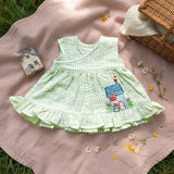 Baby Girl Embroidered Lime Green and White Wrap Dress - Home Sweet Home