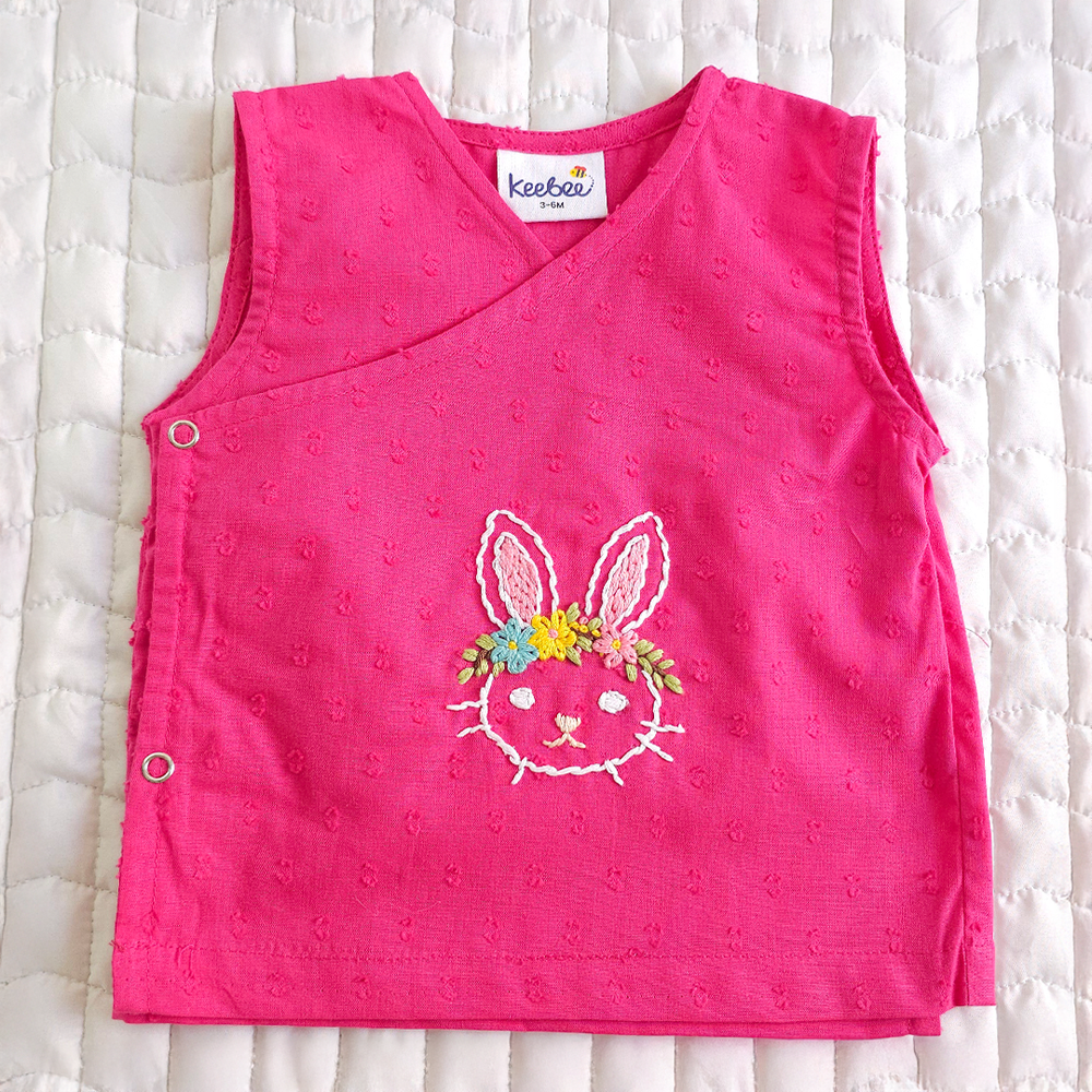 Unisex Baby Embroidered Hot Pink Jabla - Spring Bunny