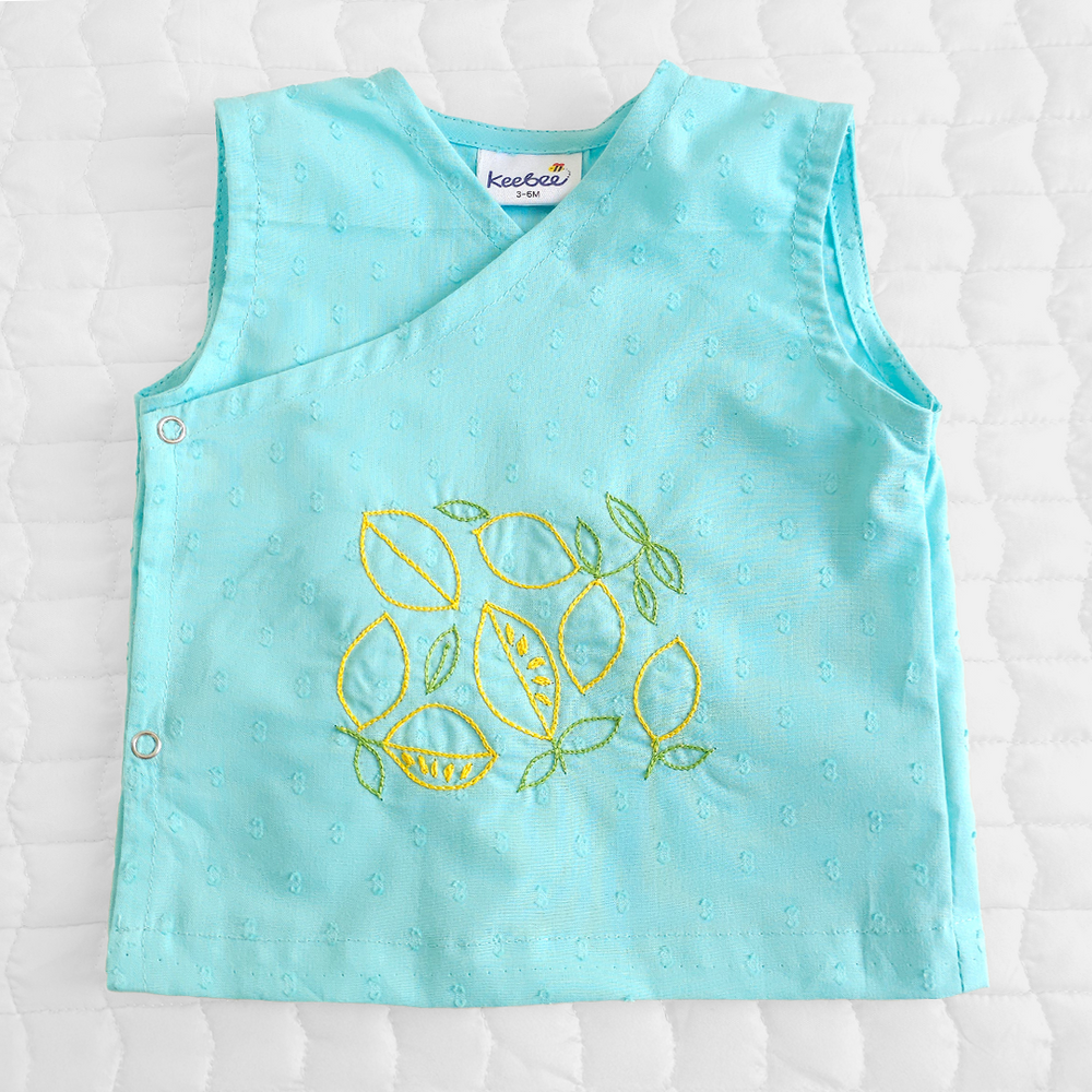 Unisex Baby Embroidered Turquoise Blue Jabla - Lemons and Leaves