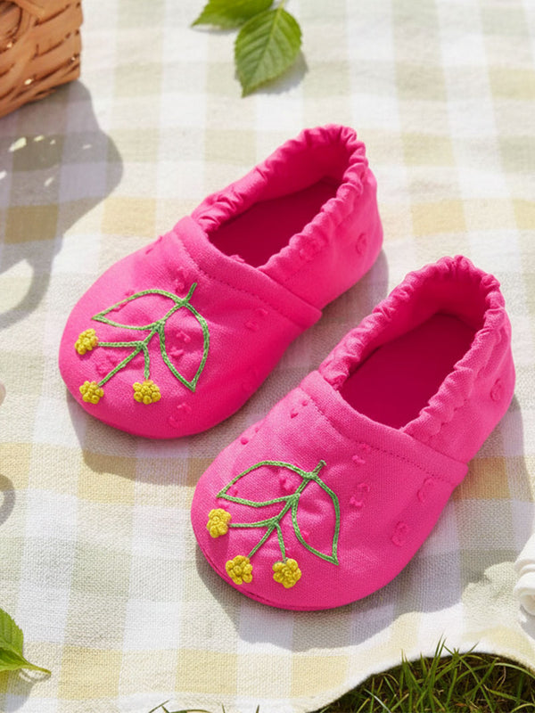 Hot Pink Embroidered Baby Shoes - Garland of Flowers